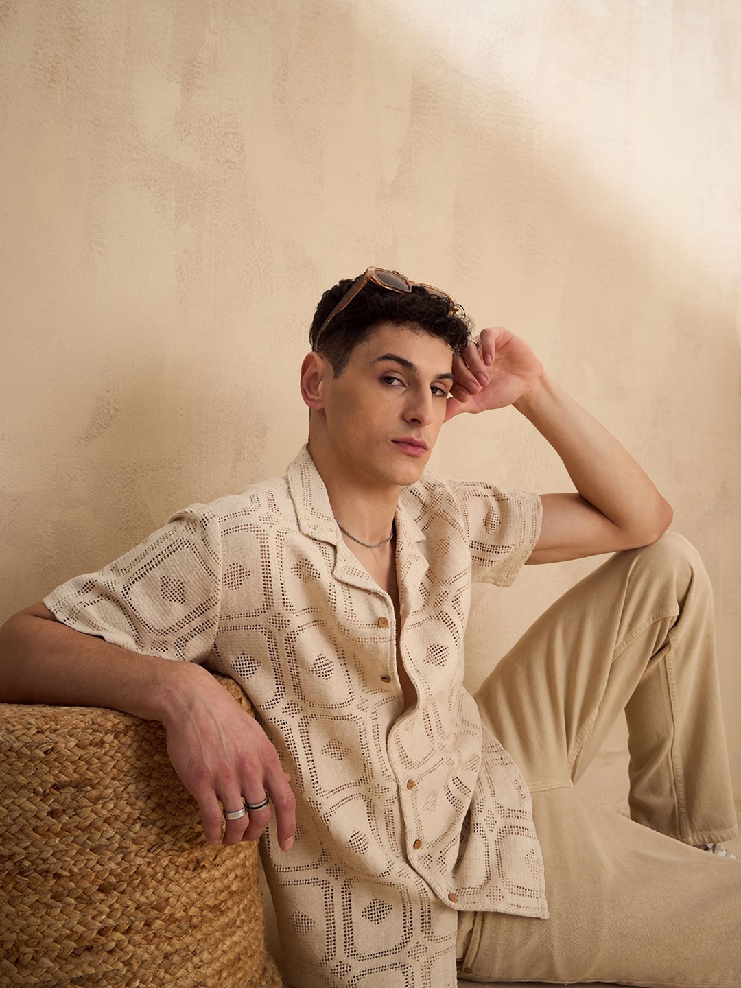 

DENNISON Schifli Semi Sheer Oversized Party Shirt, Cream
