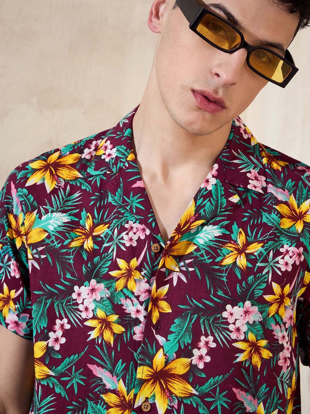 

DENNISON Floral Printed Oversized Casual Shirt, Maroon