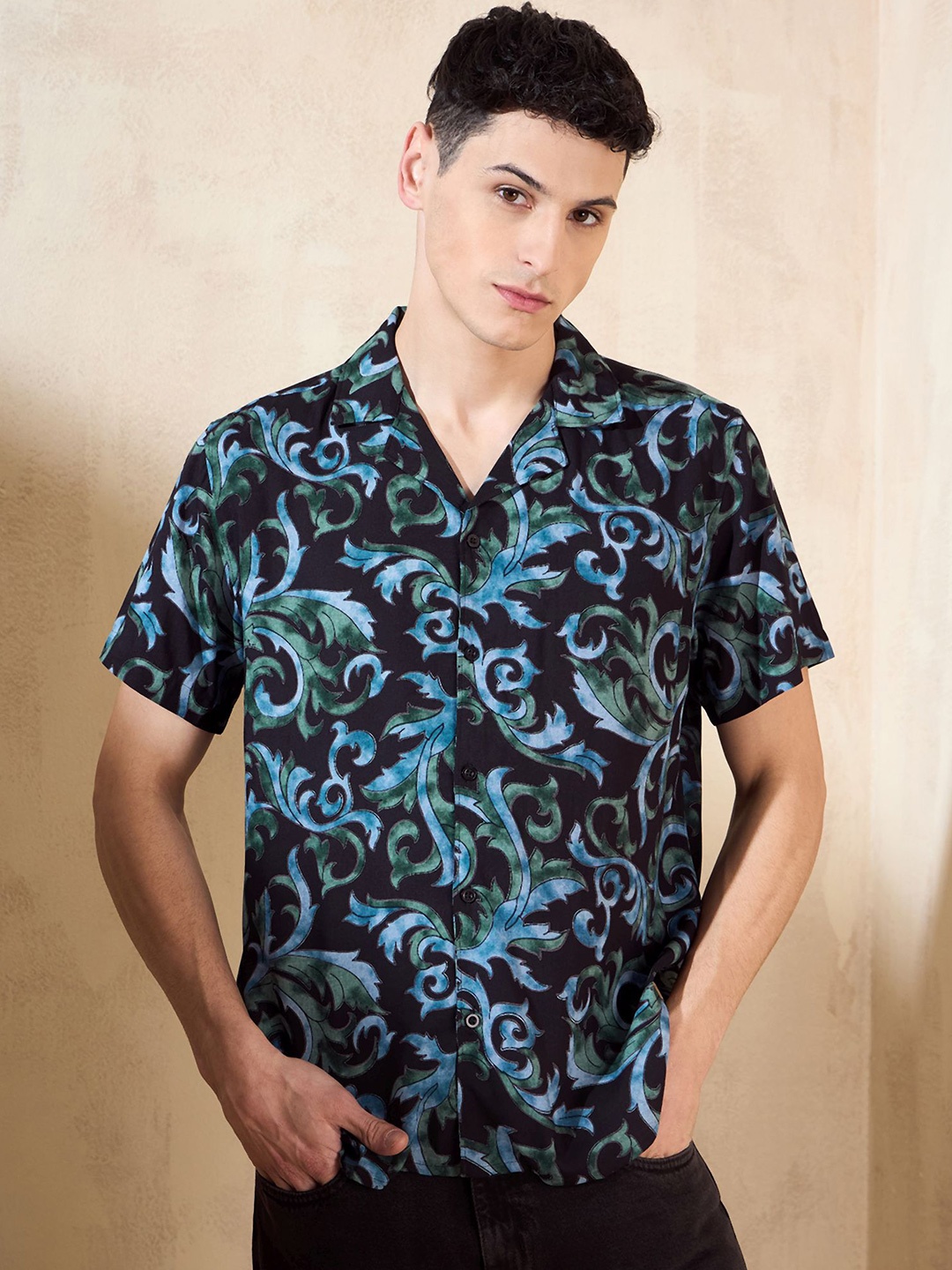 

DENNISON Abstract Printed Oversized Casual Shirt, Black