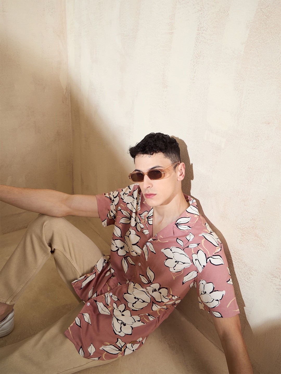 

DENNISON Smart Block Printed Oversized Casual Shirt, Pink