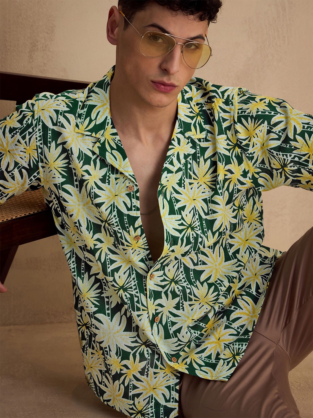 

DENNISON Floral Printed Oversized Casual Shirt, Green