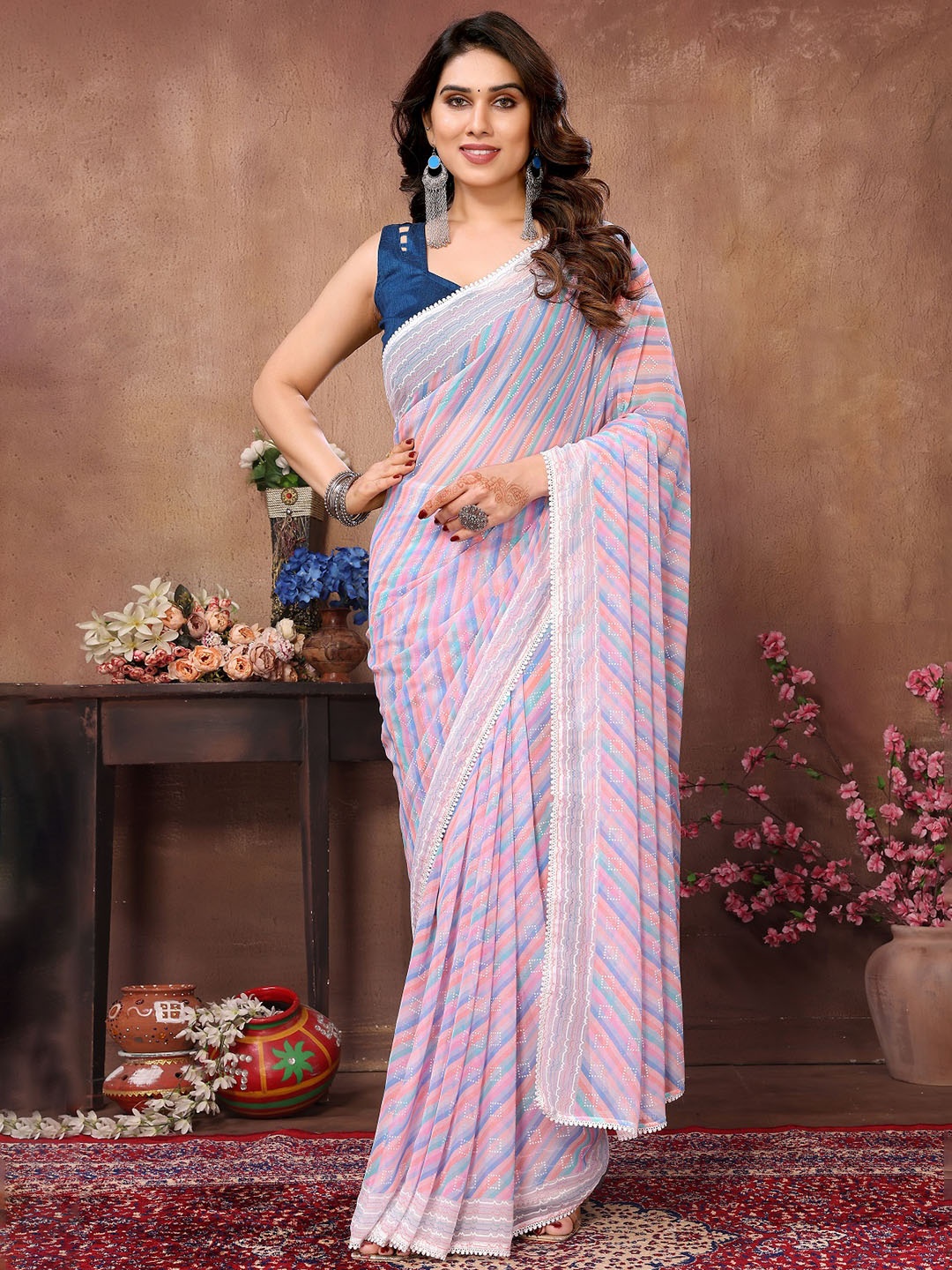 

Mitera Striped Ready To Wear Saree, Lavender