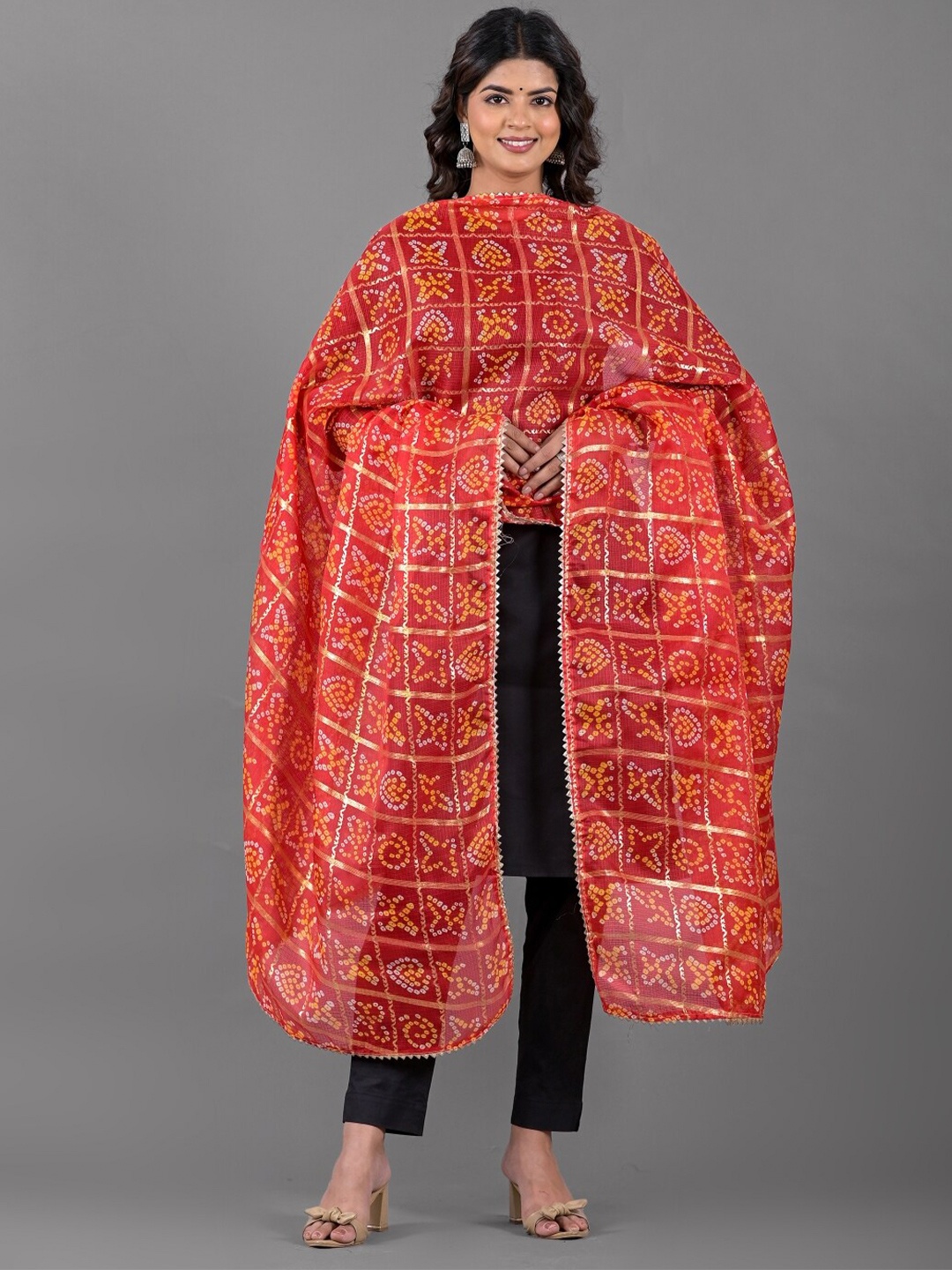 

Apratim Bandhani Printed Dupatta, Red