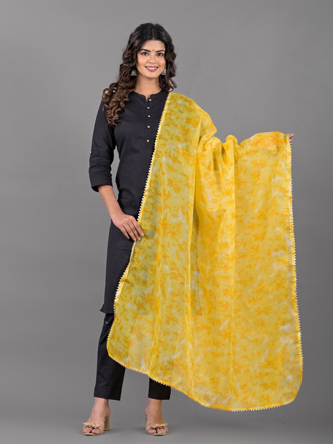 

Apratim Floral Printed Gotta Patti Dupatta, Yellow