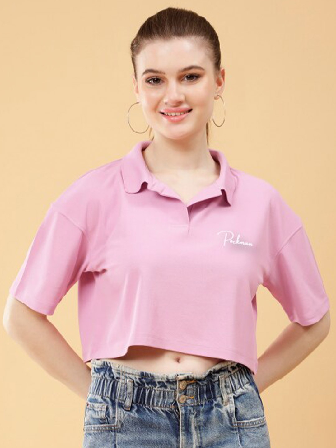 

PockMAN Crepe Shirt Style Crop Top, Lavender