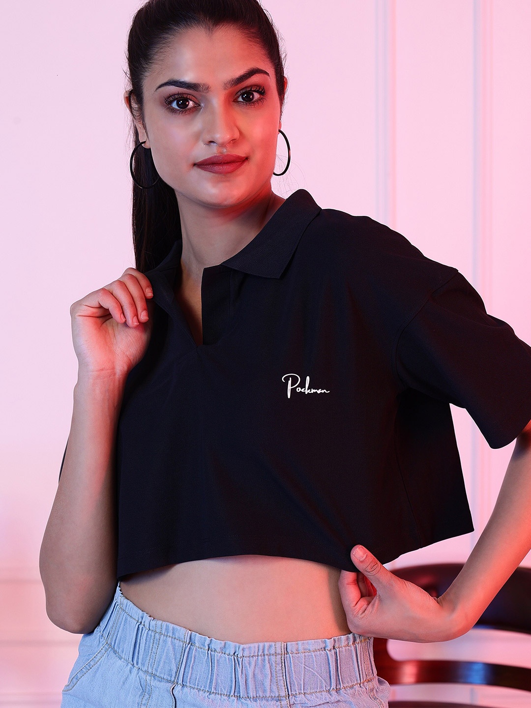 

PockMAN Crepe Boxy Crop Top, Black