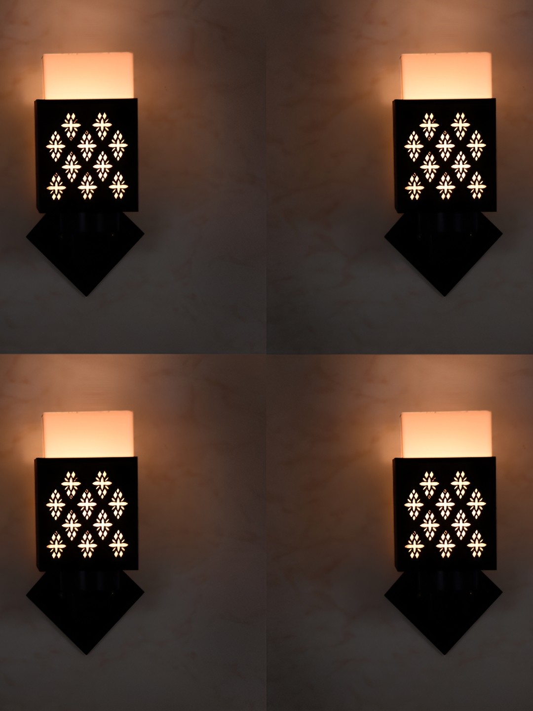 

1ST TIME White & Black 2 Pieces Wooden Textured Contemporary Square Shaped Wall Lamps