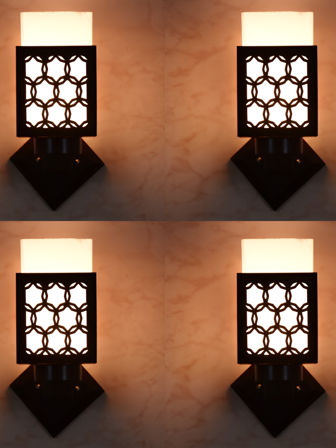 

1ST TIME White & Black 4 Pieces Textured Wood Traditional Square Shaped Wall Lamps