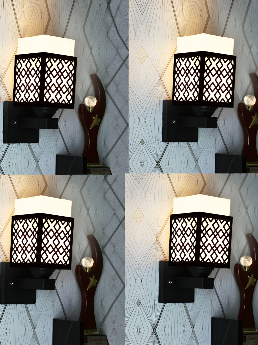 

1ST TIME White & Black 4 Pieces Textured Wooden Contemporary Square Shaped Wall Lamps