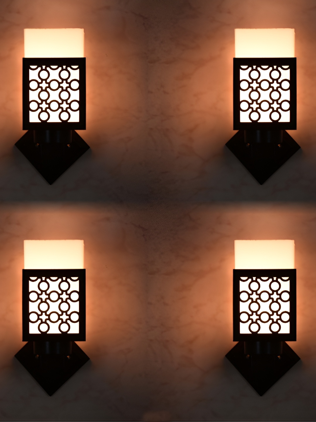 

1ST TIME Black 4 Pieces Square Textured Wooden Self Assembly Contemporary Wall Lamp