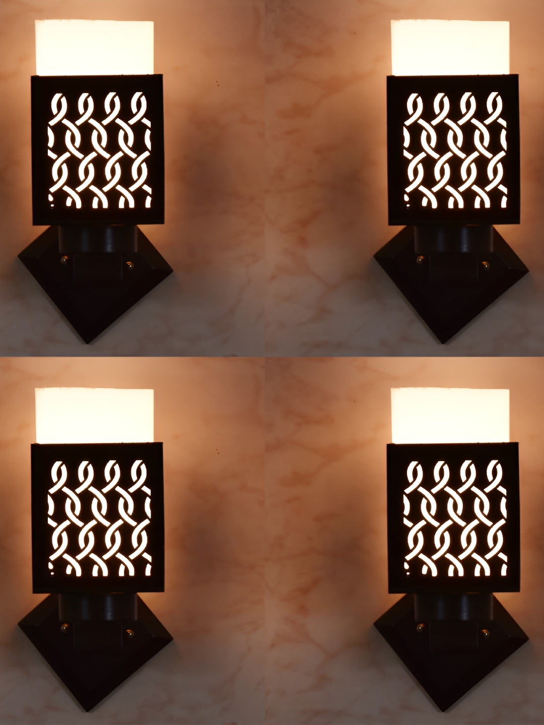 

1ST TIME Black & White 4 Pieces Textured Wooden Traditional Square Shaped Wall Lamps