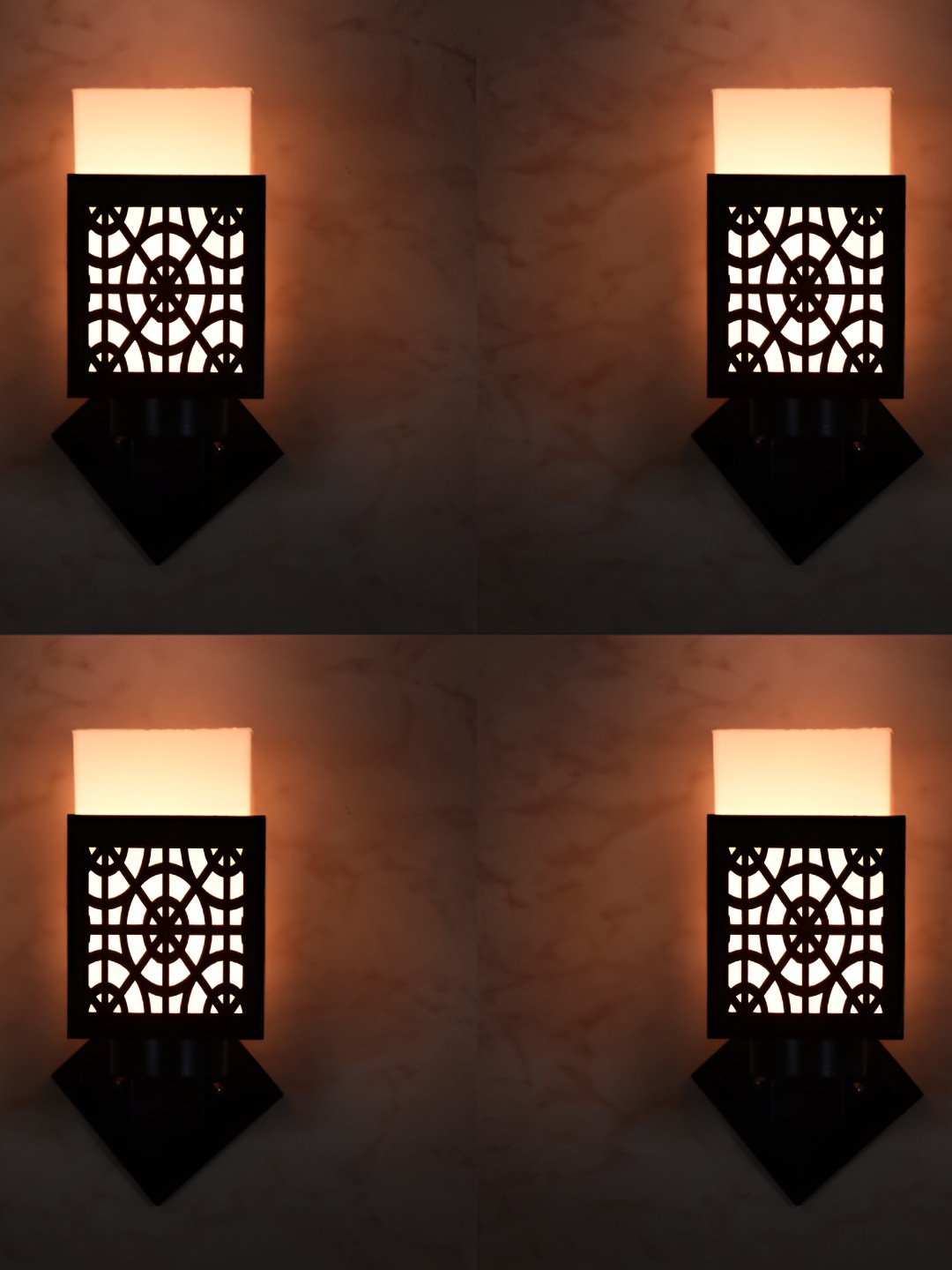

1ST TIME White & Black 4 Pieces Textured Wood Traditional Square Shaped Wall Lamps