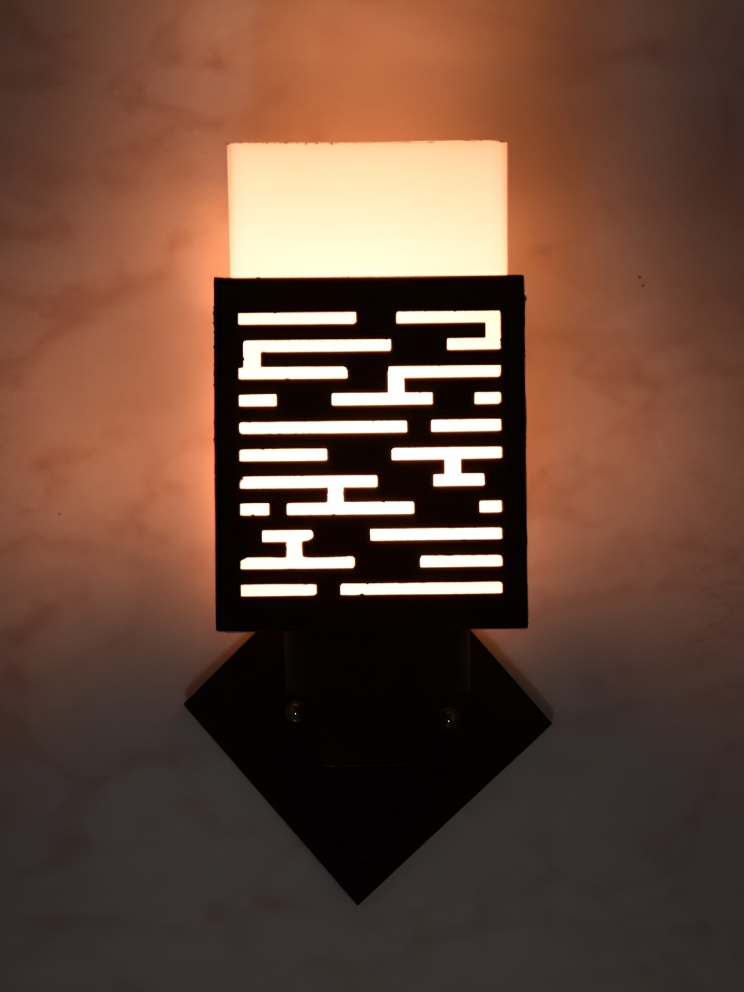 

1ST TIME Black & White Textured Wooden Traditional Square Shaped Wall Lamp