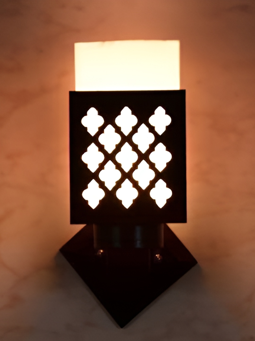 

1ST TIME Black & White Textured Wooden Traditional Square Shaped Wall Lamp