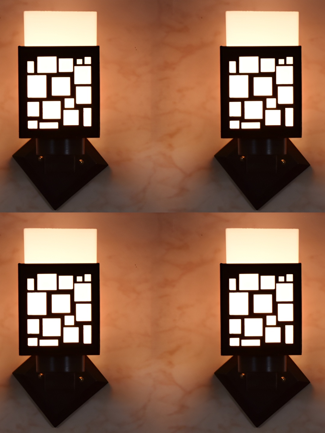 

1ST TIME White & Black 4 Pieces Textured Wooden Contemporary Square Shaped Wall Lamps