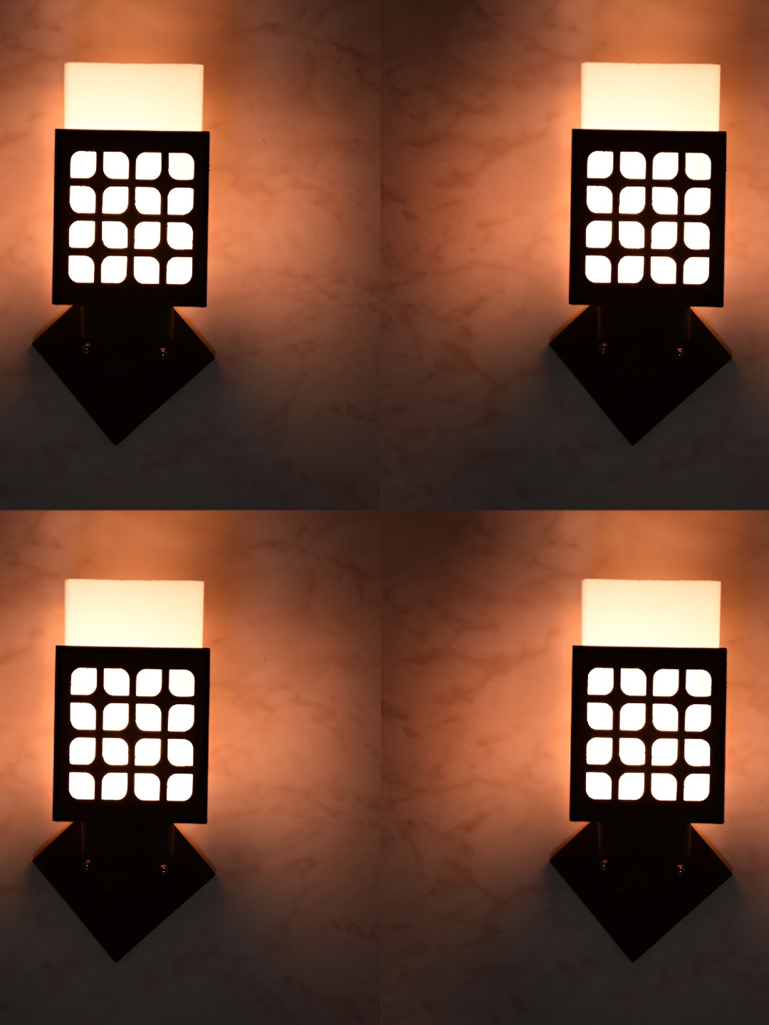 

1ST TIME White & Black 2 Pcs Wooden Textured Square Shaped Wall Lamps