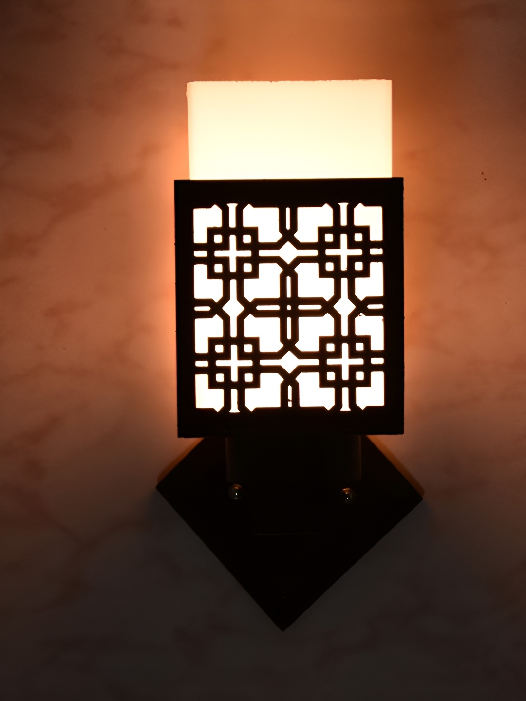 

1ST TIME White & Black Textured Wood Traditional Square Shaped Wall Lamp