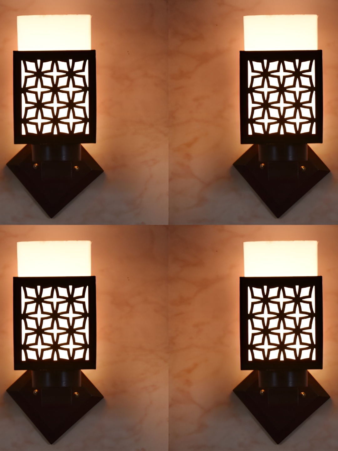 

1ST TIME White & Black 4 Pcs Wooden Textured Square Shaped Wall Lamps