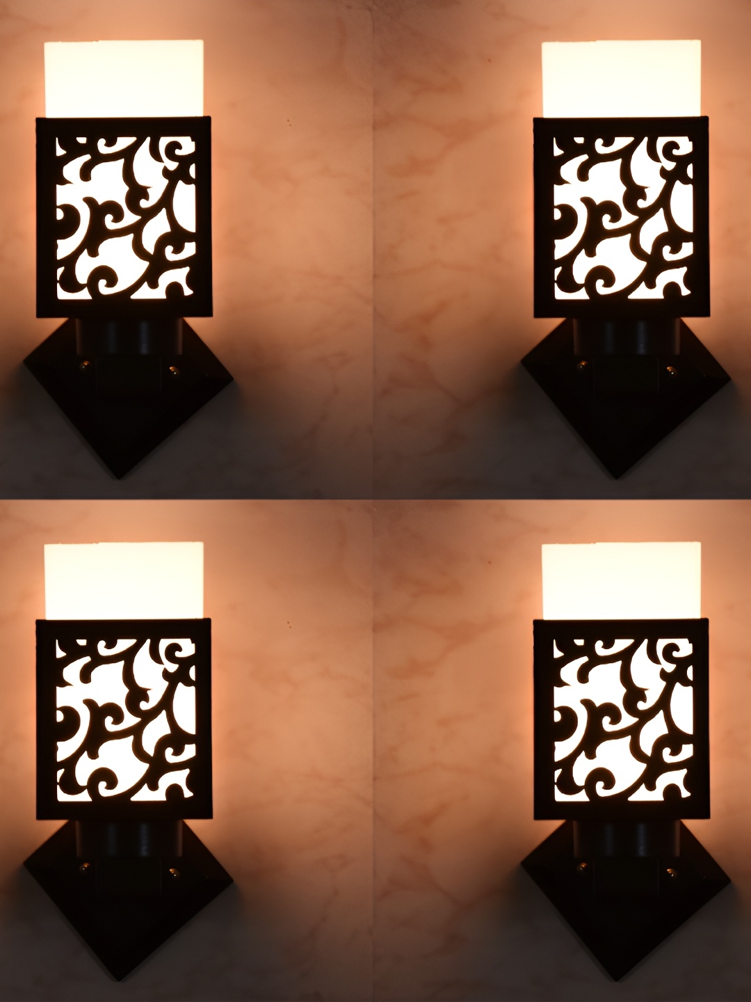 

1ST TIME White & Black 4 Pcs Wooden Textured Square Shaped Wall Lamps