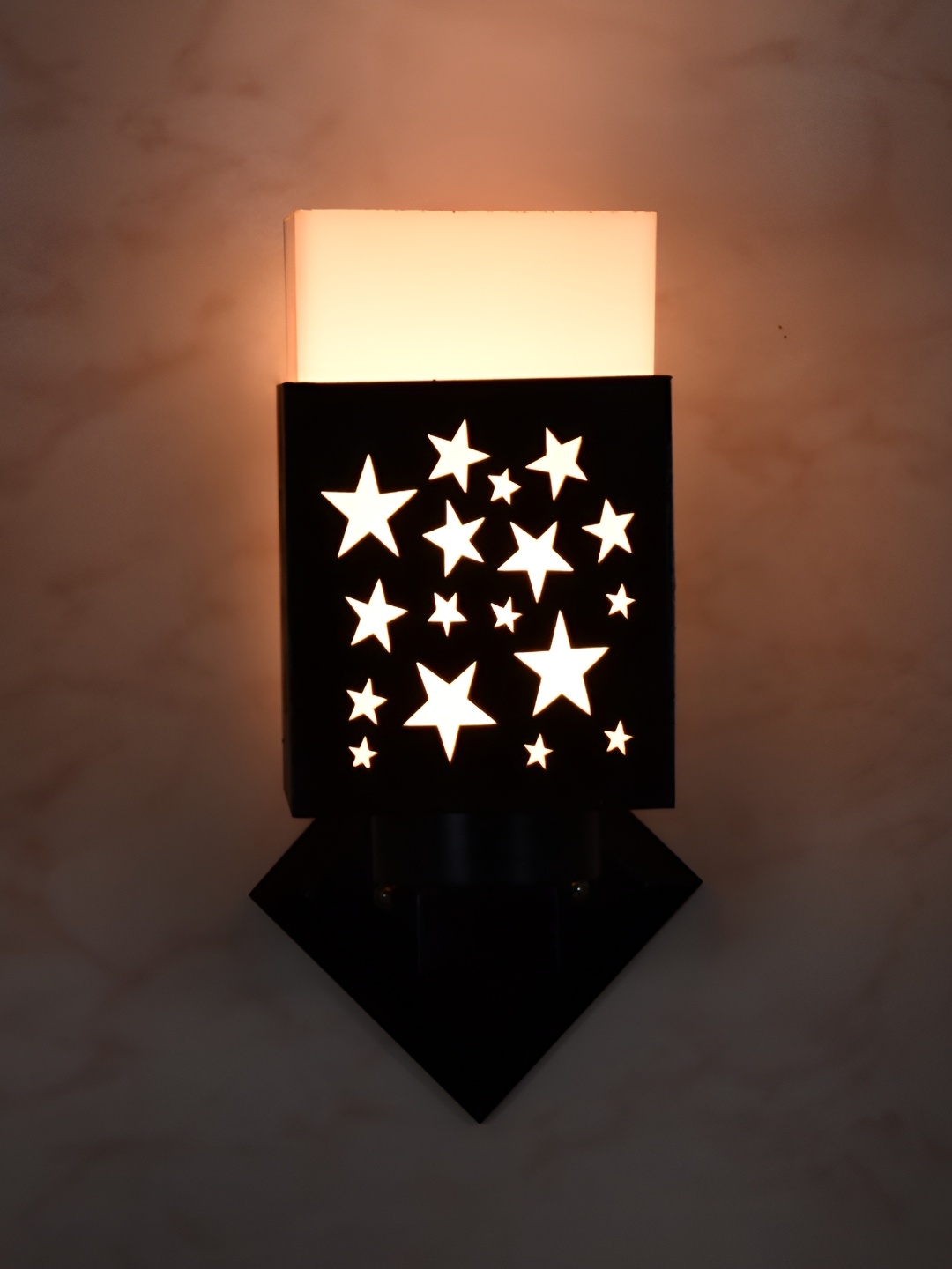 

1ST TIME Black & White Textured Wooden Traditional Square Shaped Wall Lamp