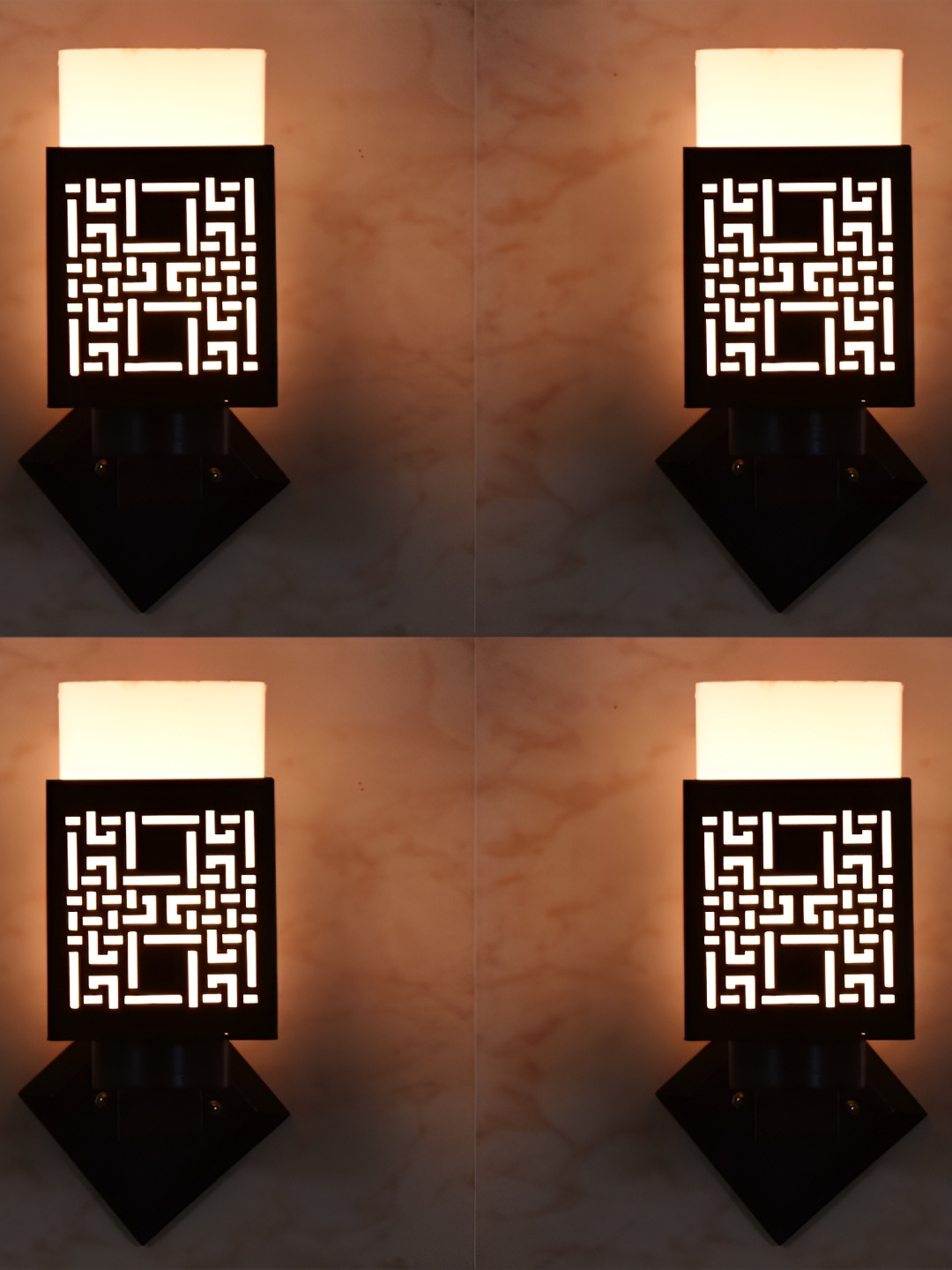 

1ST TIME White & Black 4 Pieces Textured Wood Traditional Square Shaped Wall Lamps