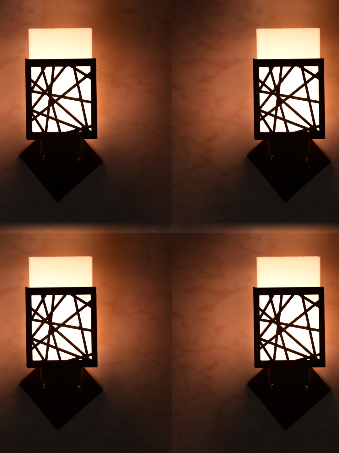 

1ST TIME White & Black 4 Pieces Wooden Textured Contemporary Square Shaped Wall Lamps
