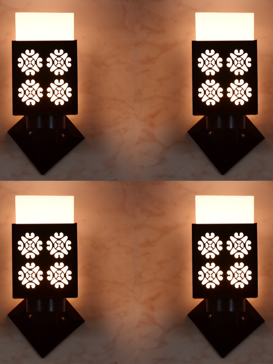 

1ST TIME White & Black 4 Pcs Wooden Textured Square Shaped Wall Lamps