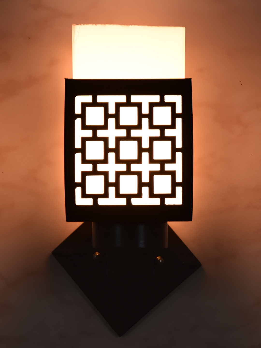 

1ST TIME White & Black Textured Wooden Traditional Square Shaped Wall Lamp