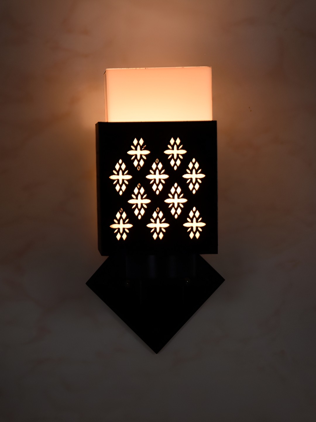 

1ST TIME White & Black Textured Wooden Traditional Square Shaped Wall Lamp