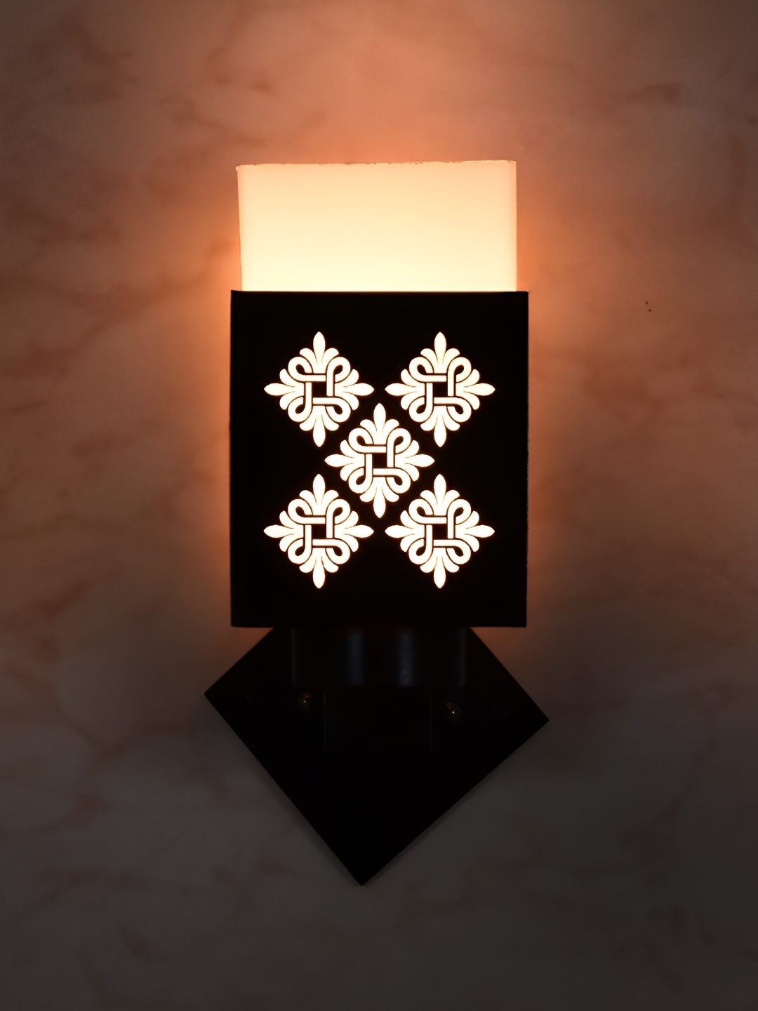 

1ST TIME White & Black Wooden Textured Contemporary Square Shaped Wall Lamp