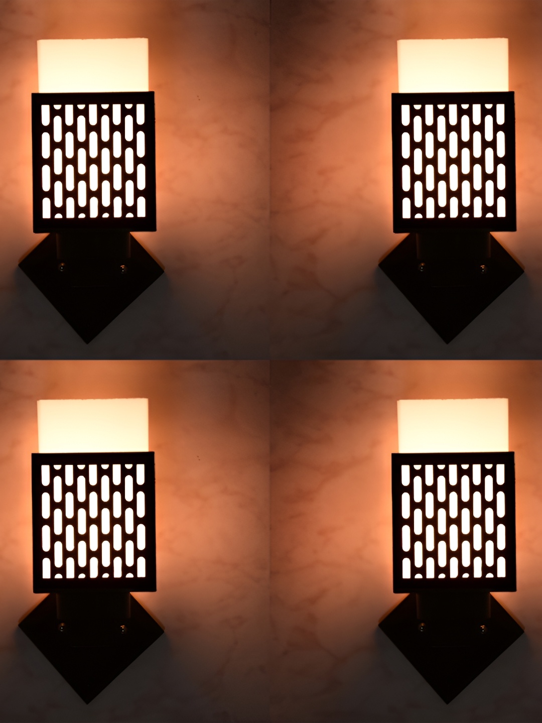 

1ST TIME White & Black 4 Pieces Textured Wood Traditional Square Shaped Wall Lamps