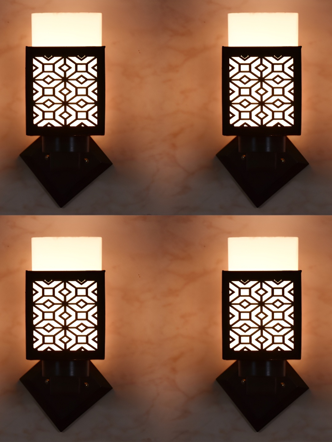 

1ST TIME White & Black 4 Pieces Textured Wood Traditional Square Shaped Wall Lamps