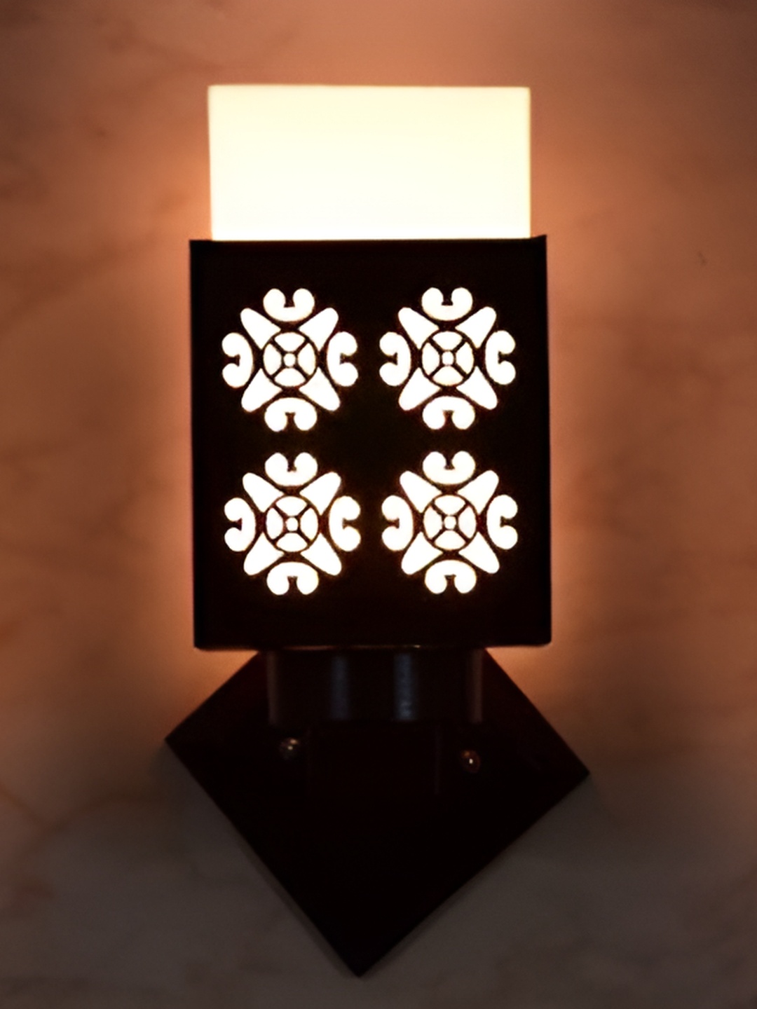 

1ST TIME White & Black Textured Wooden Traditional Square Shaped Wall Lamp