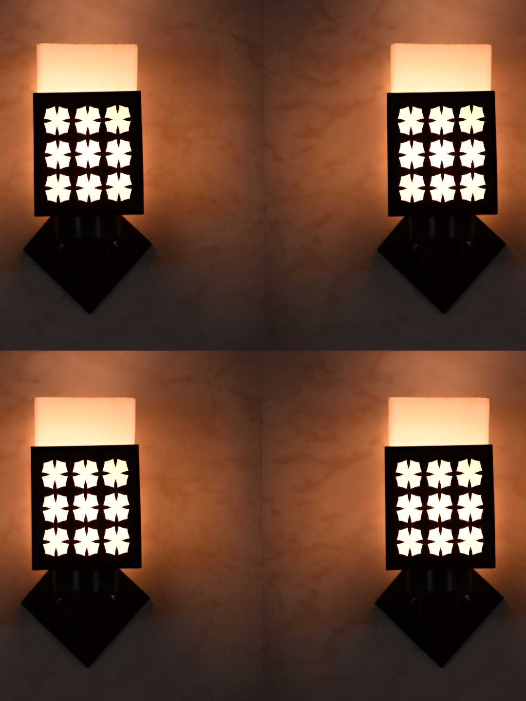 

1ST TIME White & Black 4 Pieces Textured Square Shaped Wooden Wall Lamps