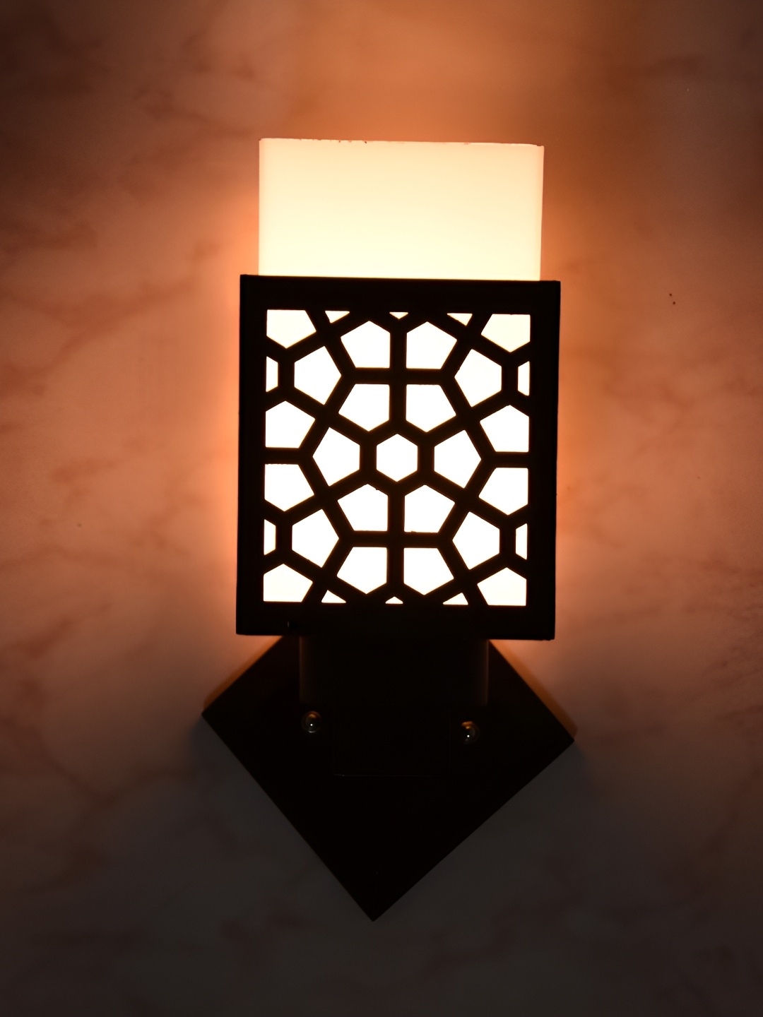 

1ST TIME White & Black Textured Wooden Traditional Square Shaped Wall Lamp