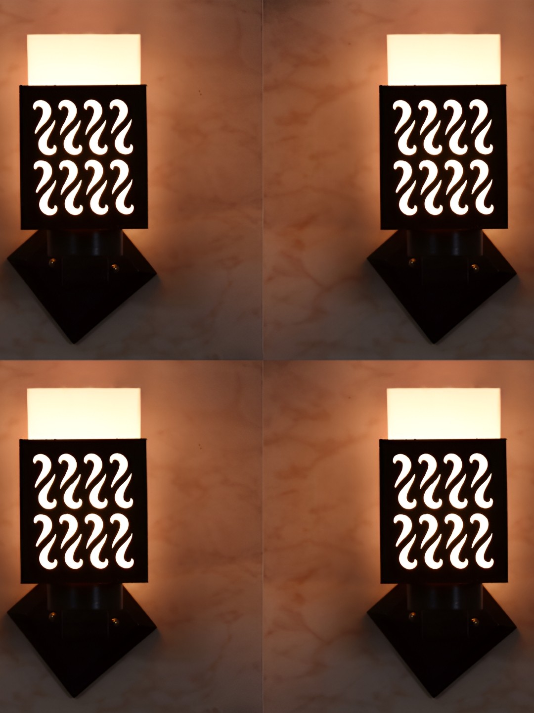 

1ST TIME White & Black 4 Pieces Textured Wooden Contemporary Square Shaped Wall Lamps