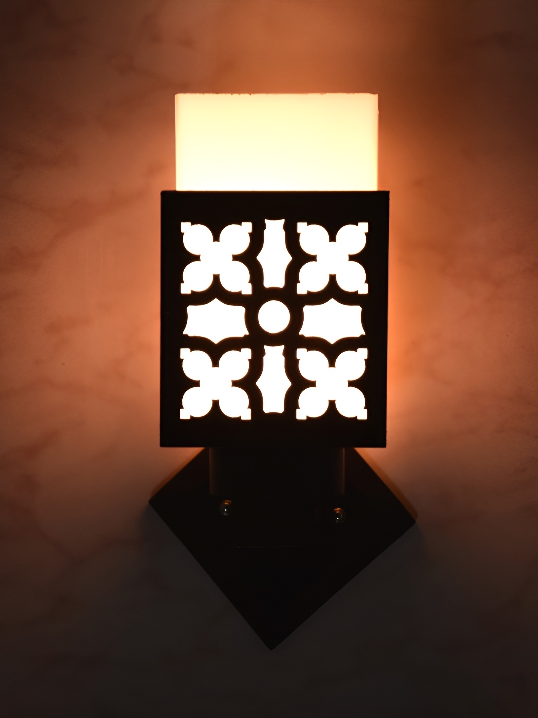 

1ST TIME White & Black Textured Wooden Traditional Square Shaped Wall Lamp