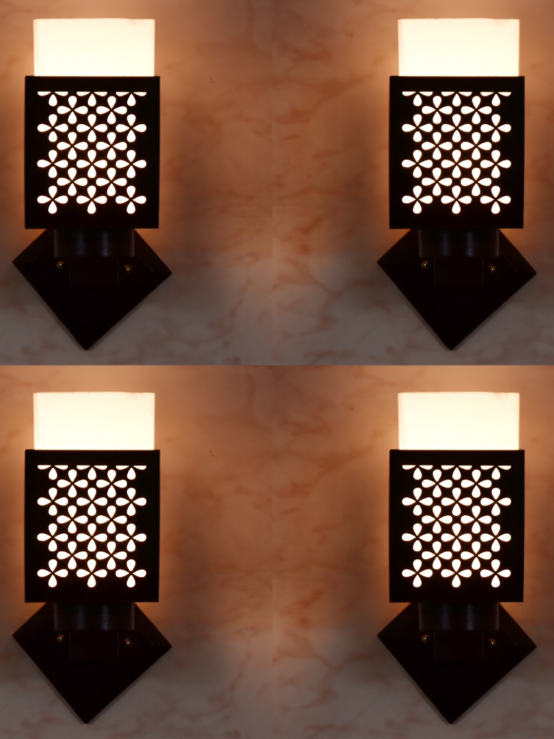 

1ST TIME White & Black 4 Pieces Textured Wooden Traditional Square Shaped Wall Lamp