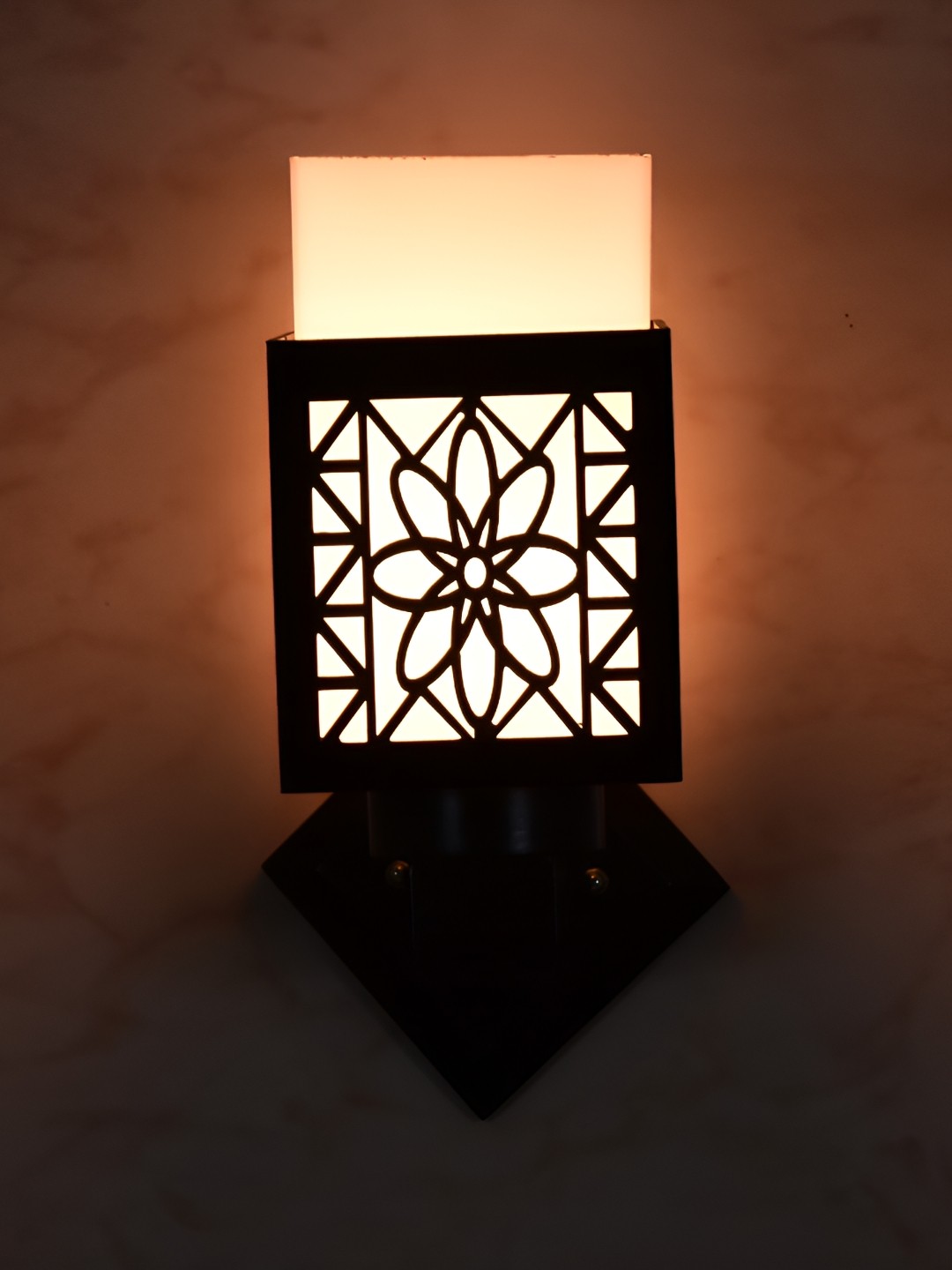

1ST TIME Black & White Textured Wood Traditional Square Shaped Wall Lamp