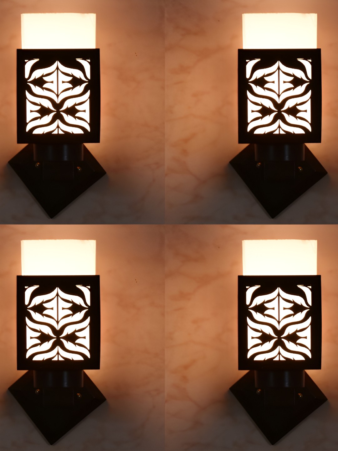 

1ST TIME Black & White 4 Pieces Textured Wooden Contemporary Square Shaped Wall Lamp