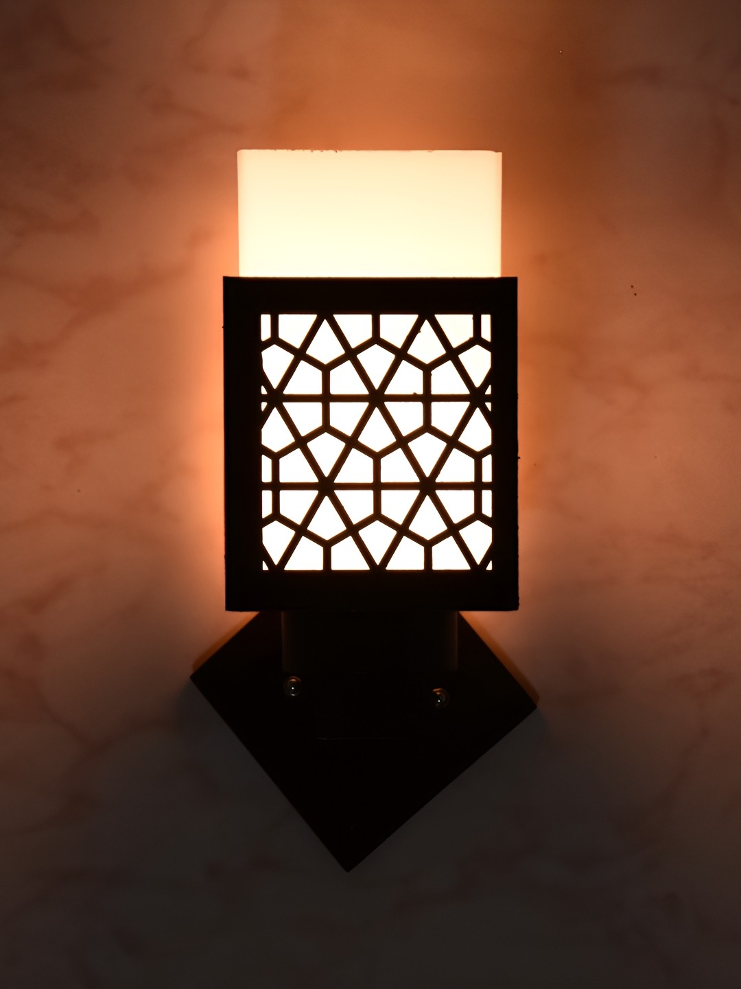 

1ST TIME White & Black Textured Wooden Traditional Square Shaped Wall Lamp