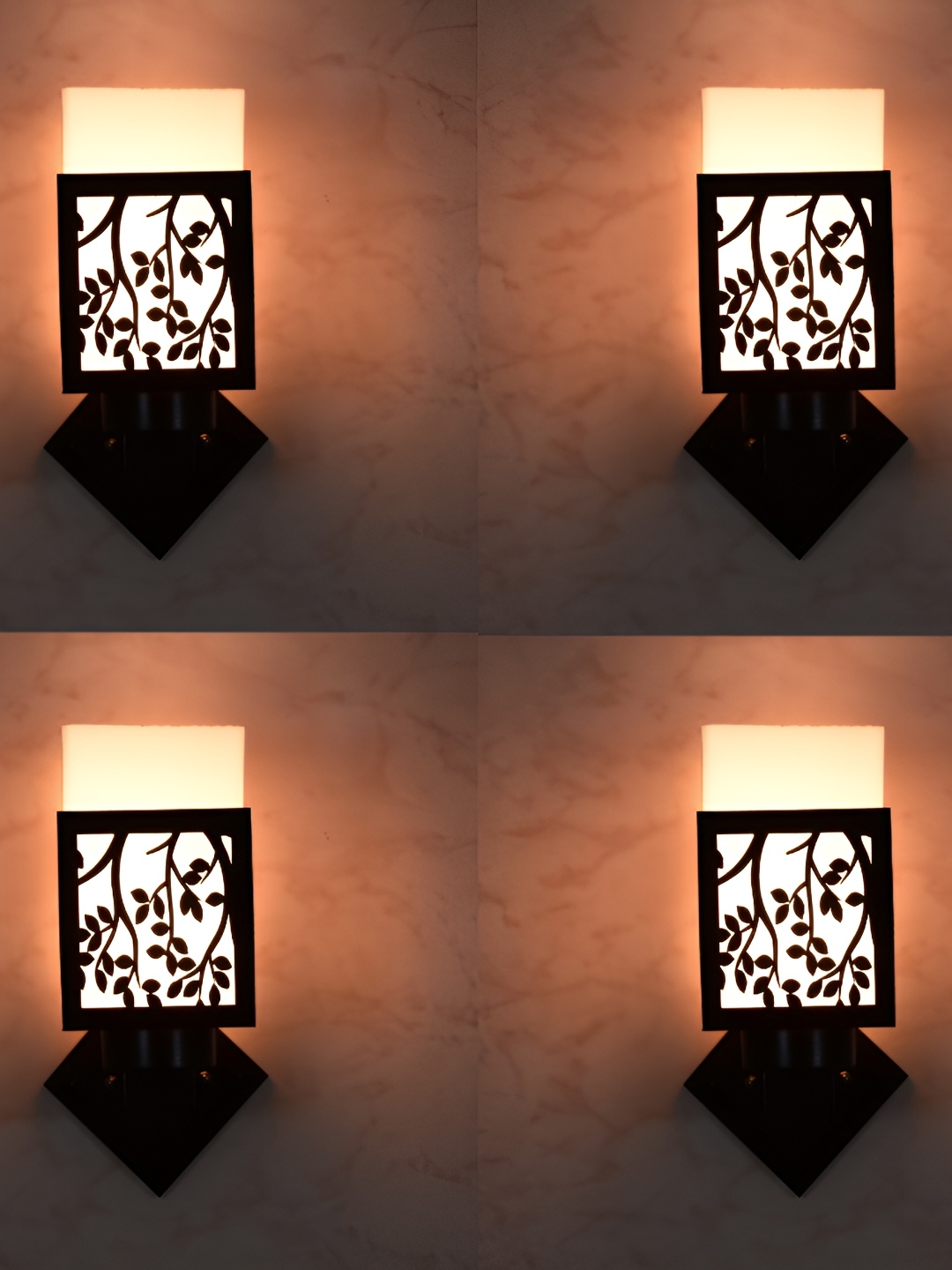 

1ST TIME Black & White 4 Pieces Textured Wood Traditional Square Shaped Wall Lamps