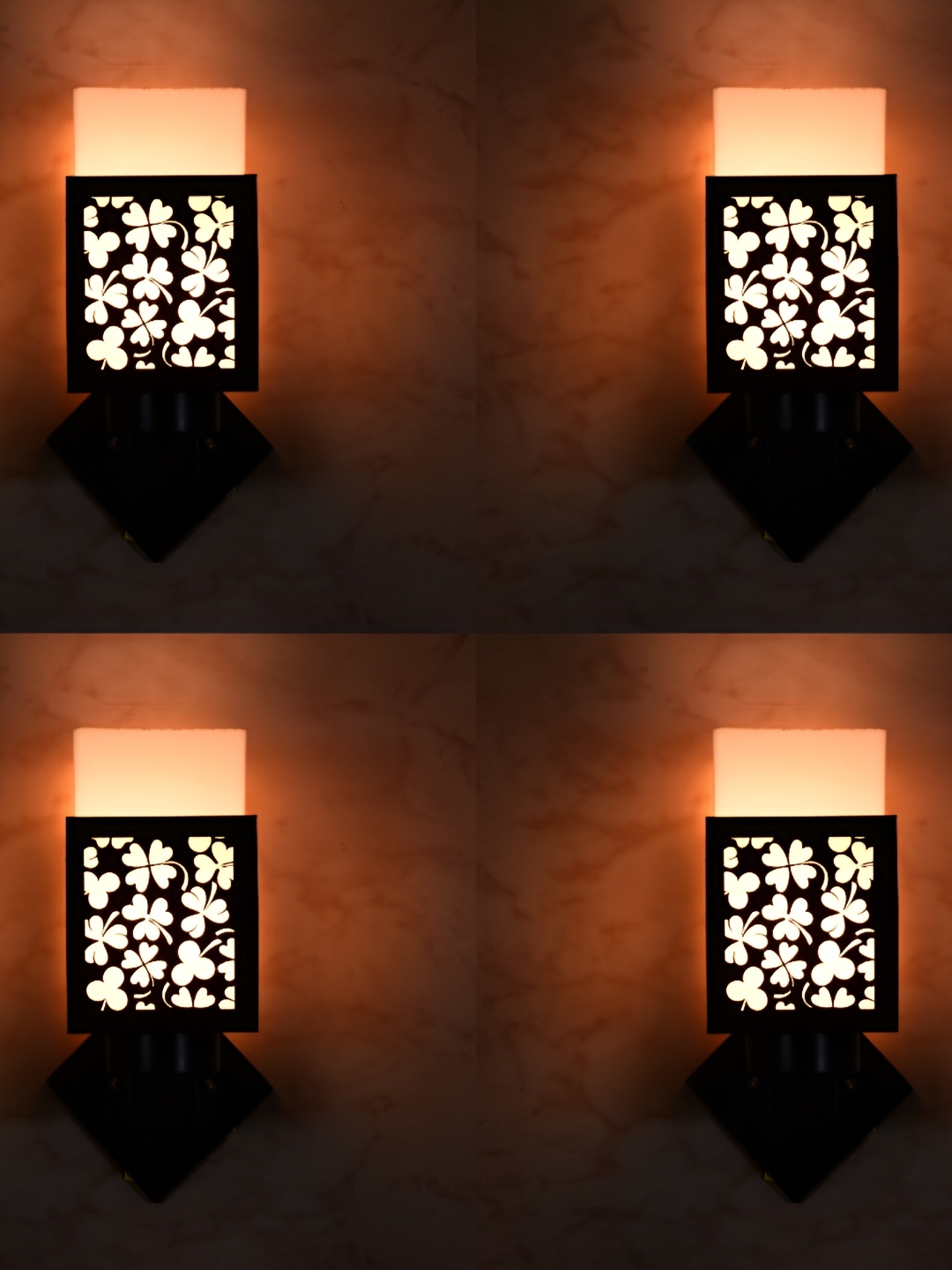 

1ST TIME White & Black 4 Pieces Wooden Traditional Square Shaped Wall Lamp