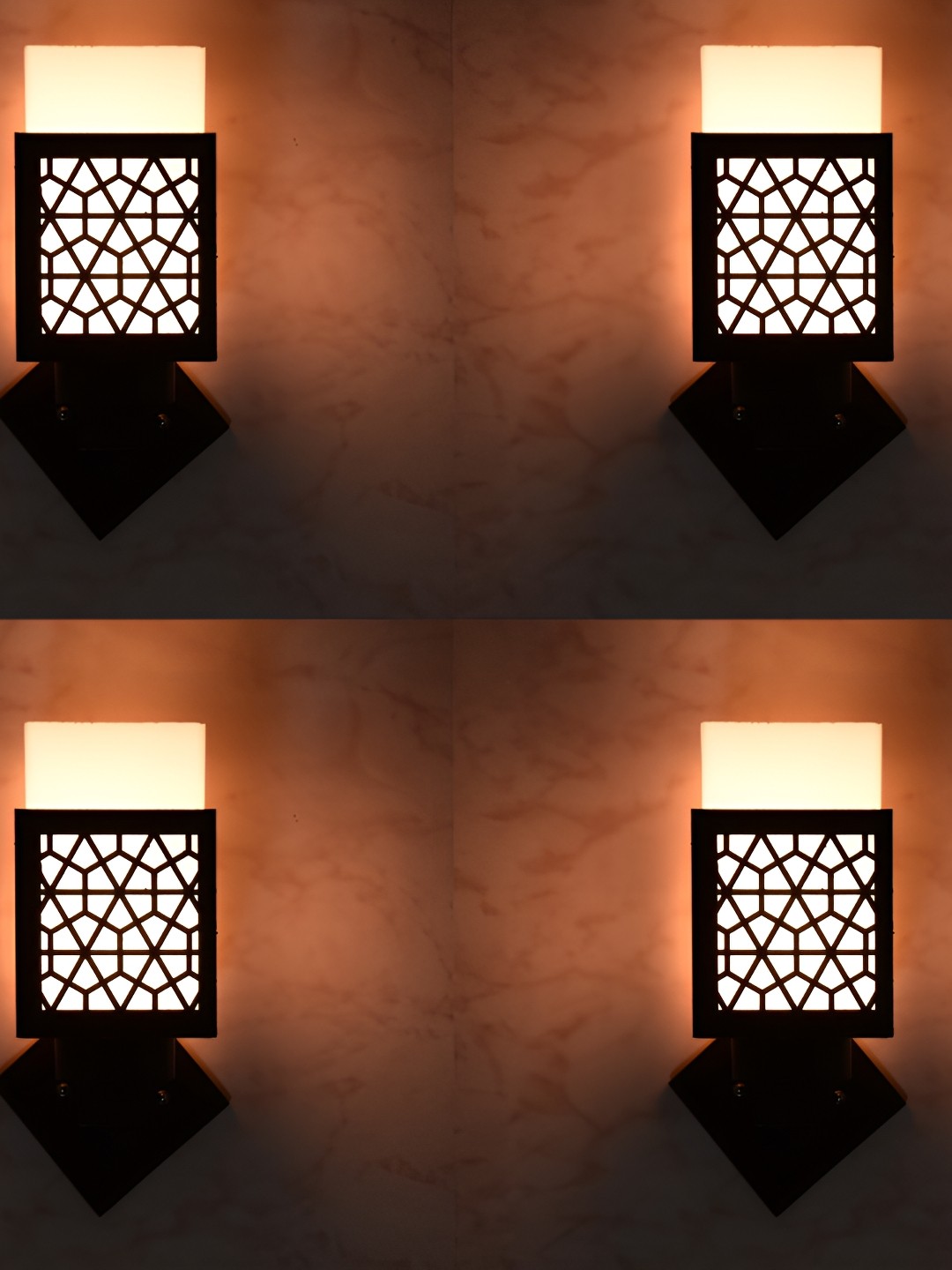 

1ST TIME Black & White 4 Pieces Textured Wood Traditional Square Shaped Wall Lamps