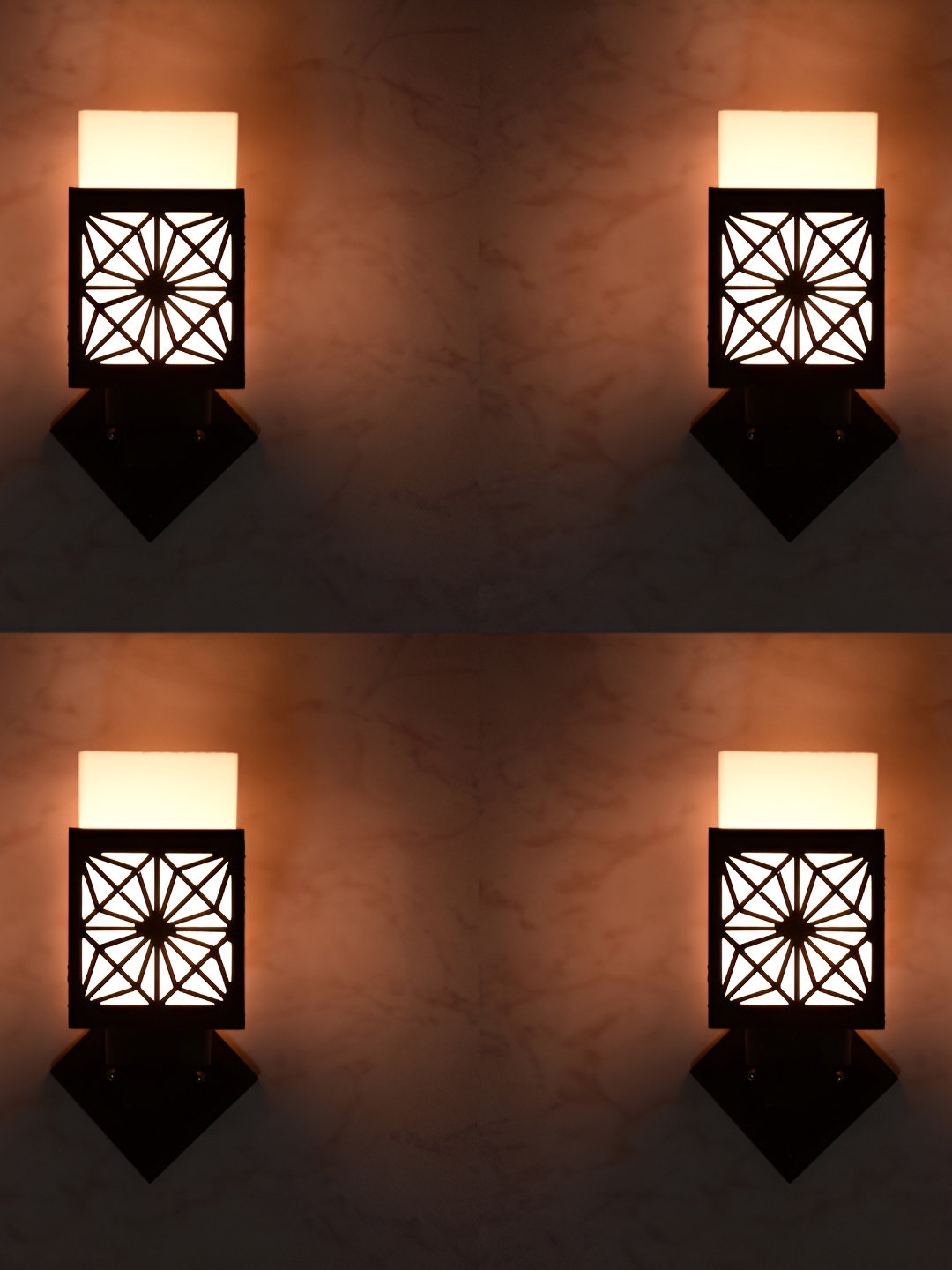 

1ST TIME White & Black 4 Pieces Textured Wooden Square Shaped Contemporary Wall Lamps