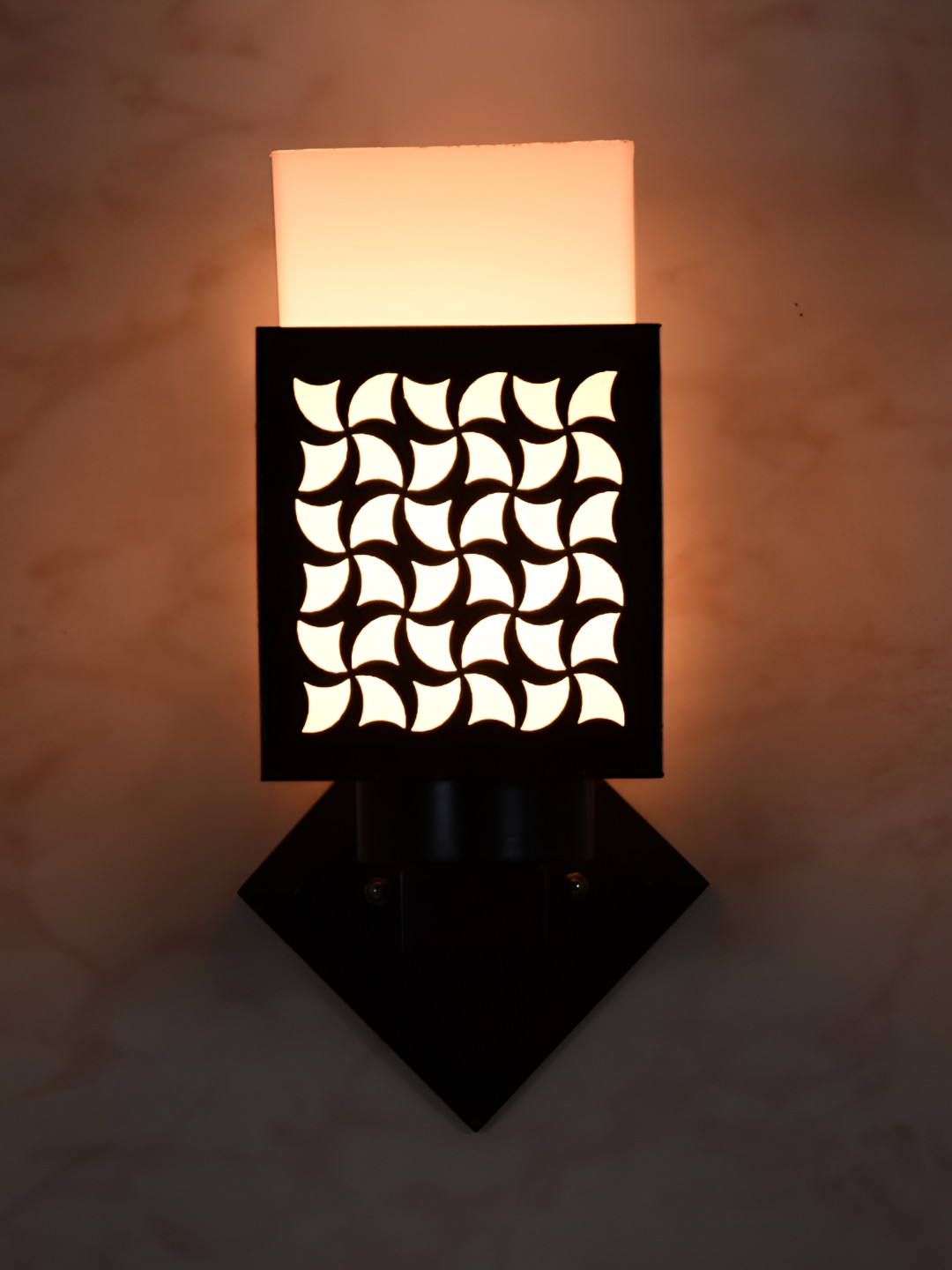 

1ST TIME Black & White Textured Wooden Traditional Square Shaped Wall Lamp