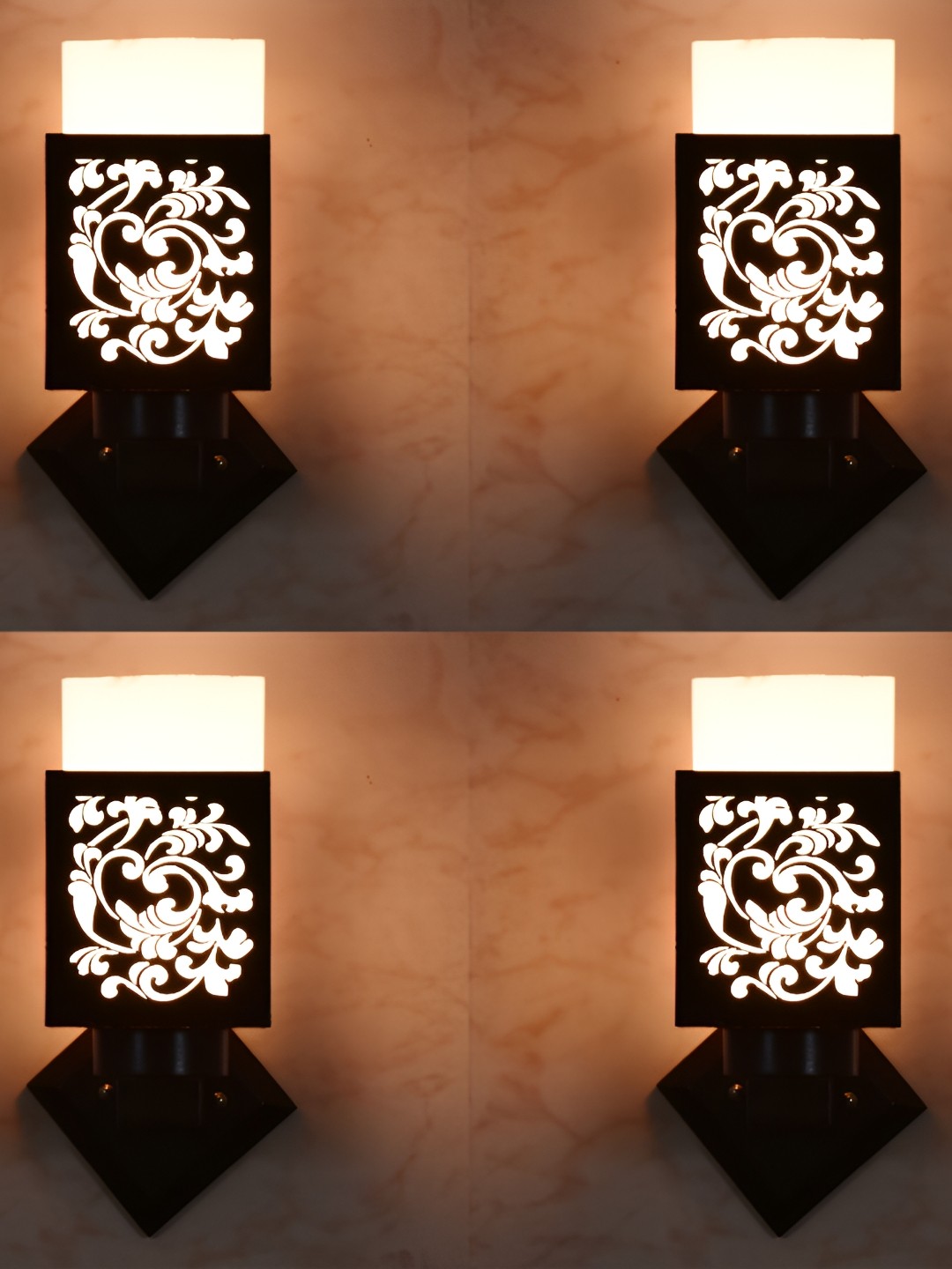 

1ST TIME White & Black 4 Pieces Textured Wooden Square Shaped Contemporary Wall Lamp