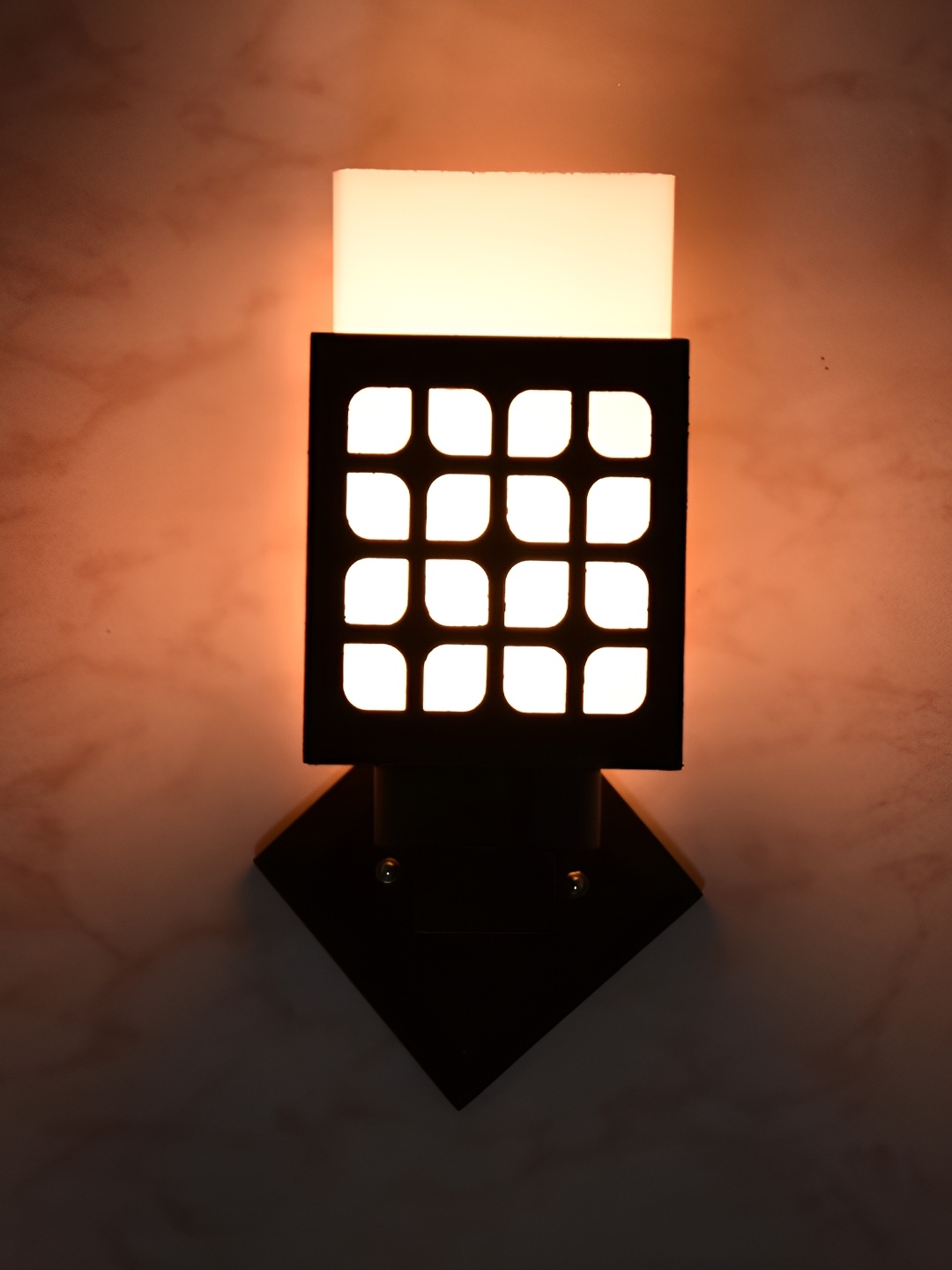 

1ST TIME White & Black Textured Wooden Traditional Square Shaped Wall Lamp
