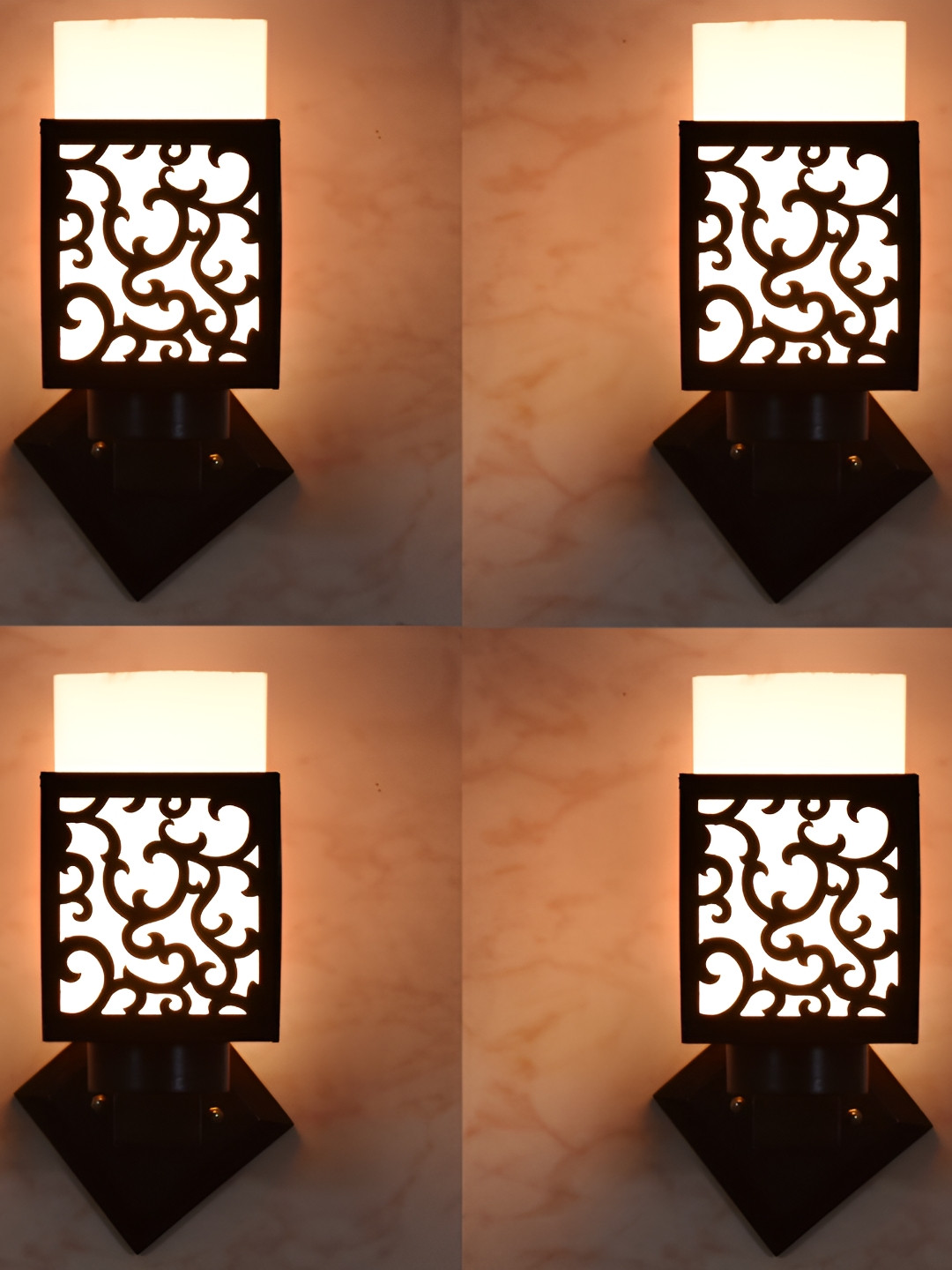 

1ST TIME Black 4 Pieces Square Textured Wooden Self Assembly Contemporary Wall Lamp