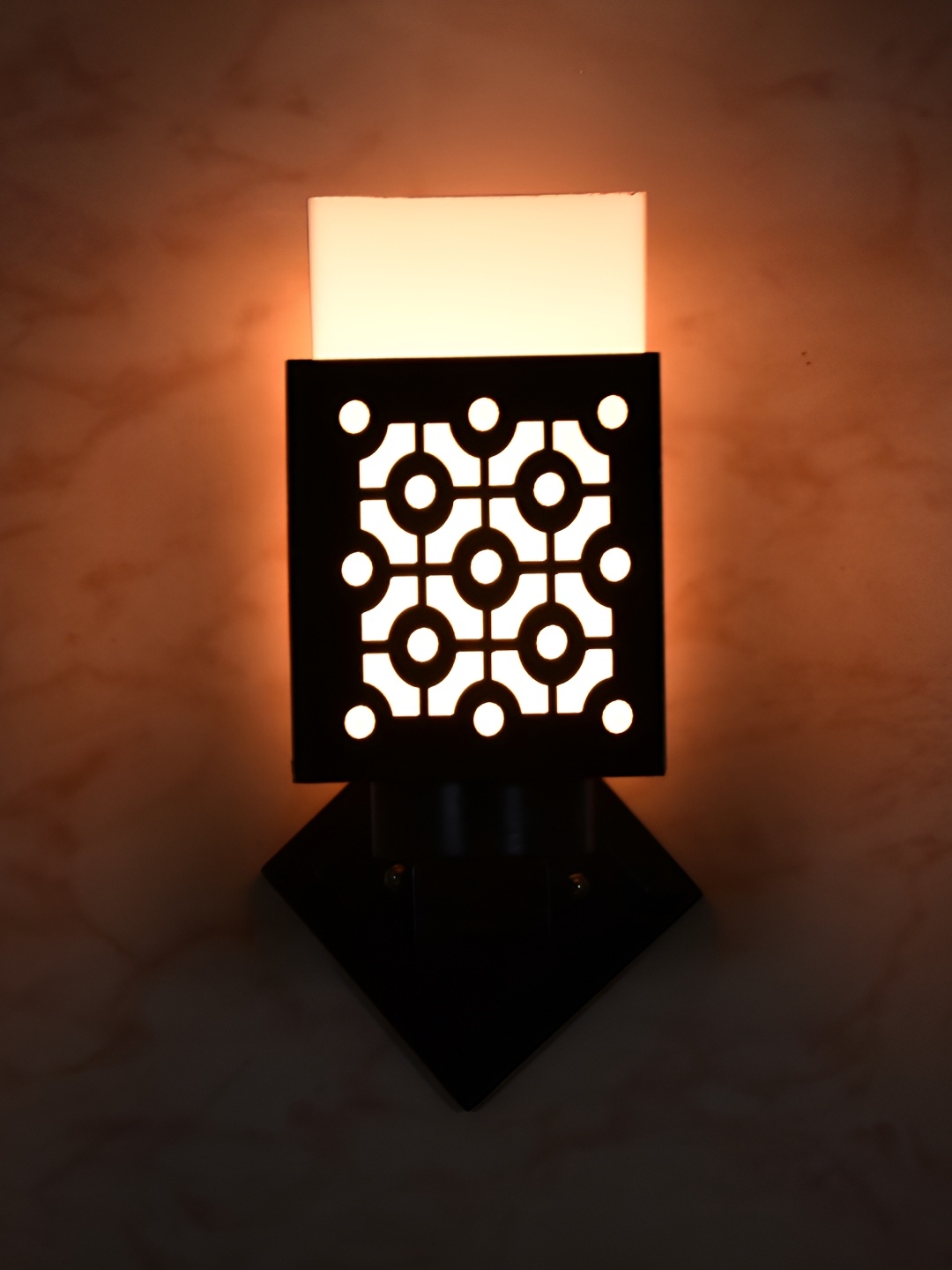 

1ST TIME Black & White Textured Wood Traditional Square Shaped Wall Lamp